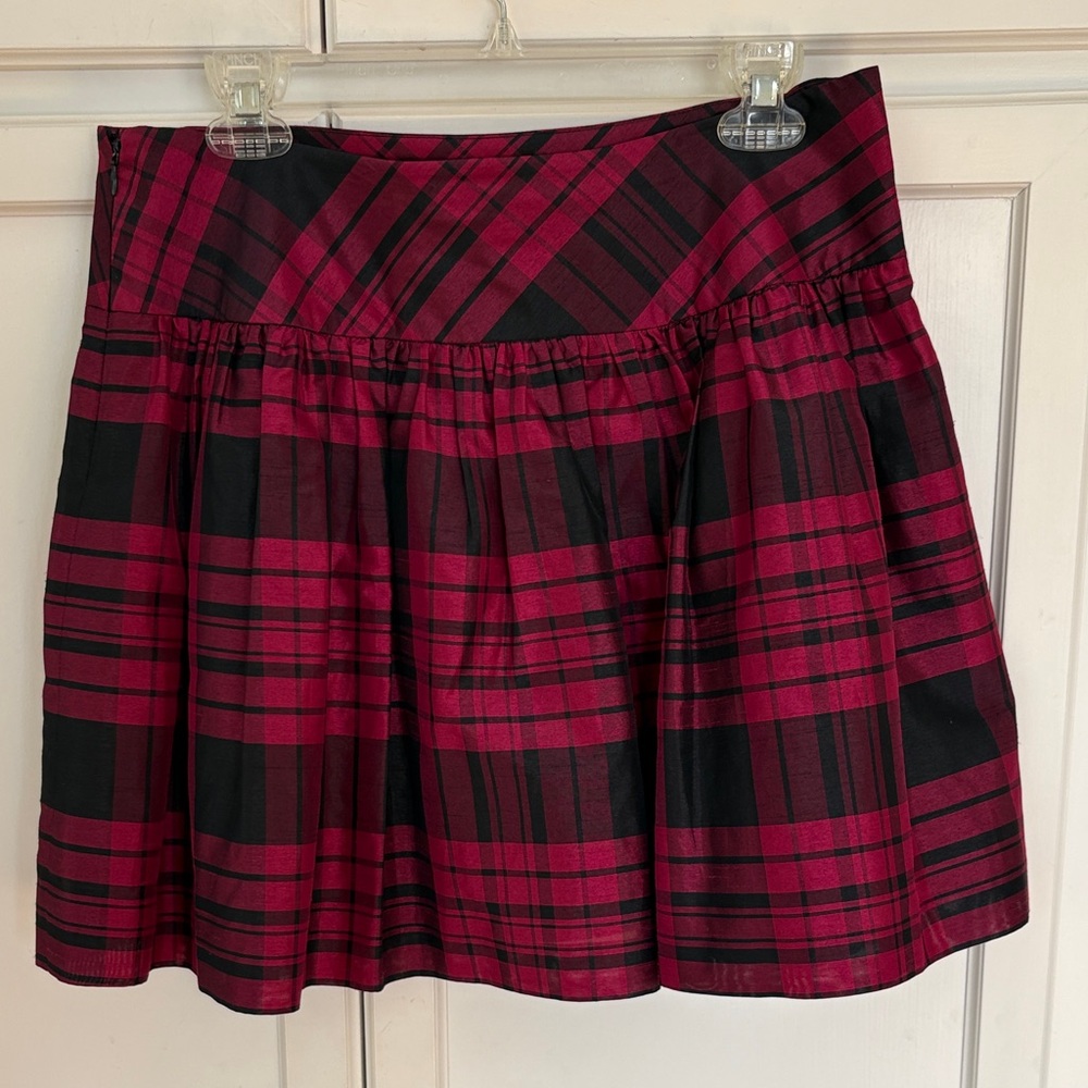 Kensie Red and Black Plaid Skater Skirt L